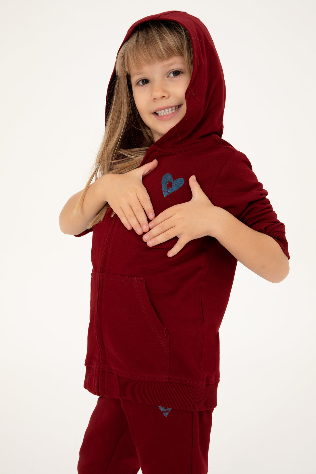 Girls' Burgundy Zipper Basic Sweatshirt