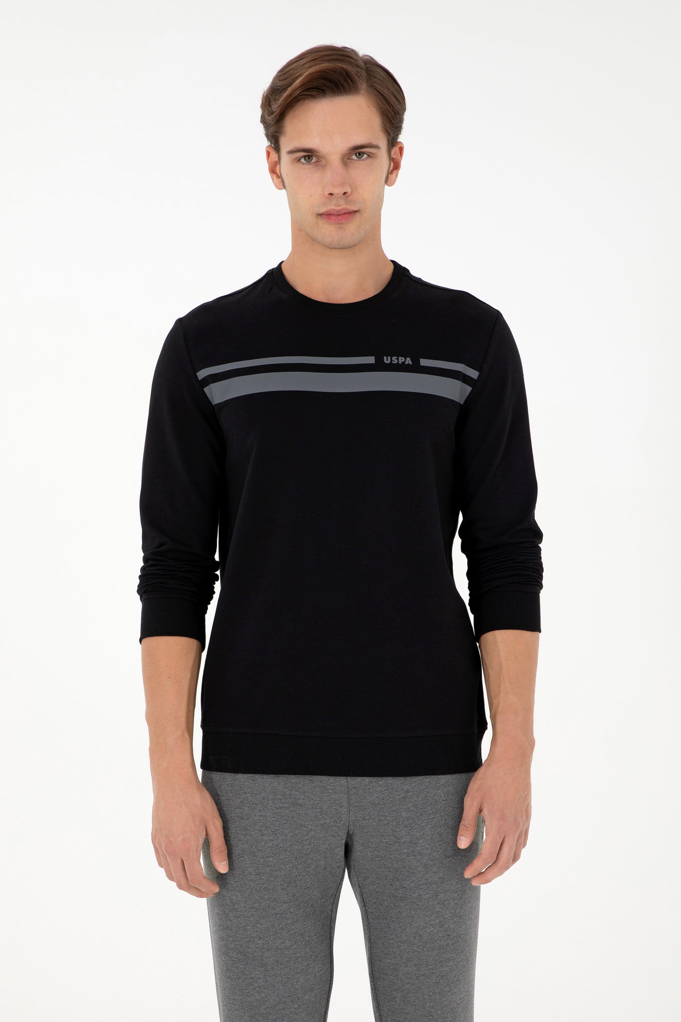 Men's Regular Fit Crew Neck Black Sweatshirt