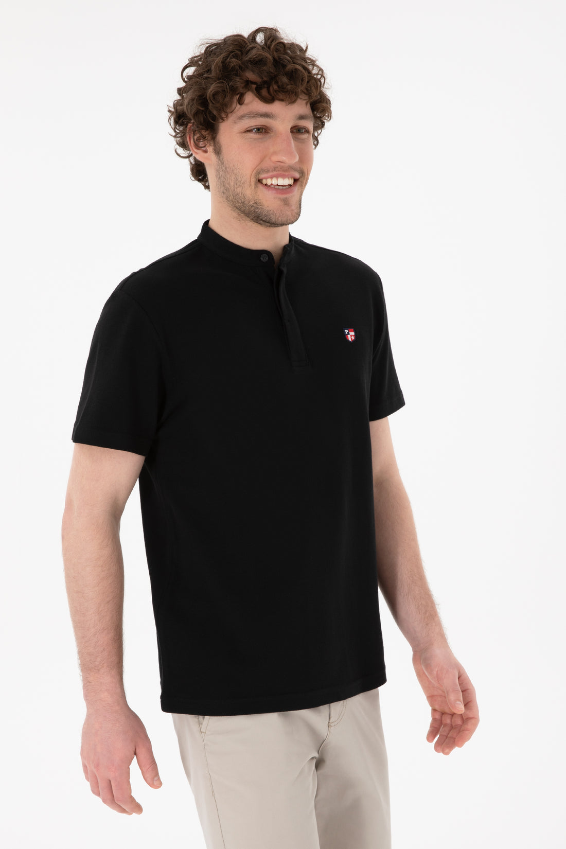Men's Regular Fit Dominant Collar Black Basic T-Shirt