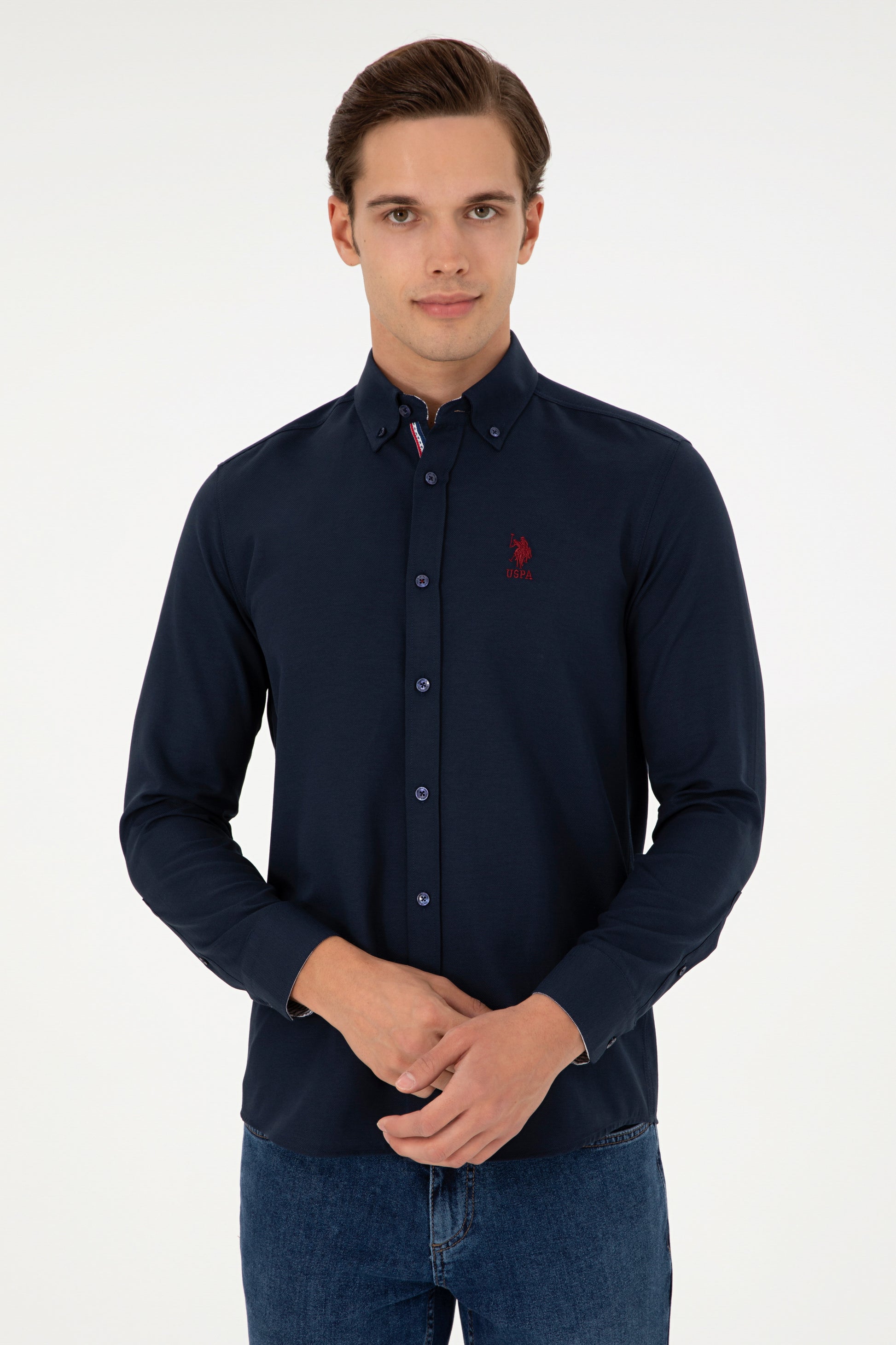 Men's Navy Blue Long Sleeve Shirt