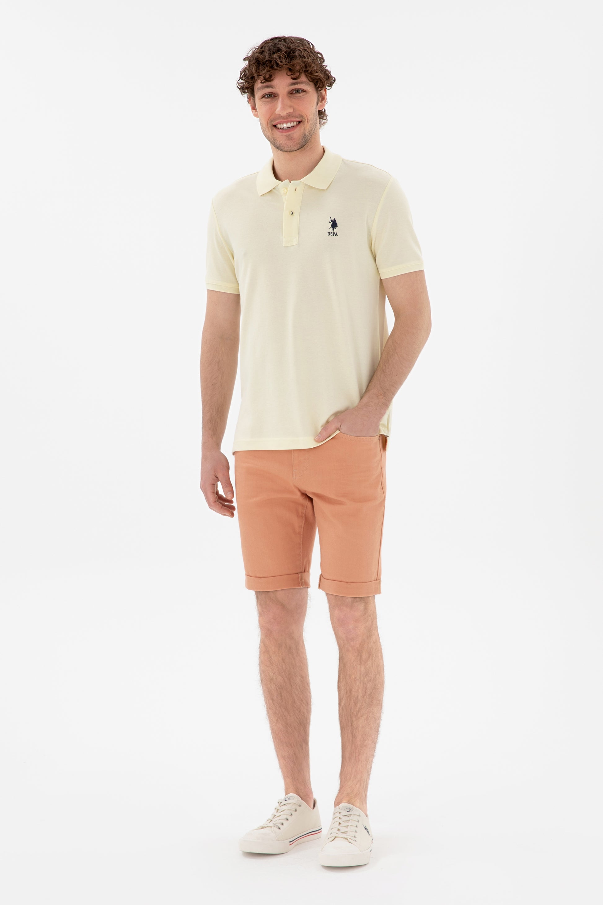 Men's Slim Fit Polo Neck Lemon Basic T-Shirt