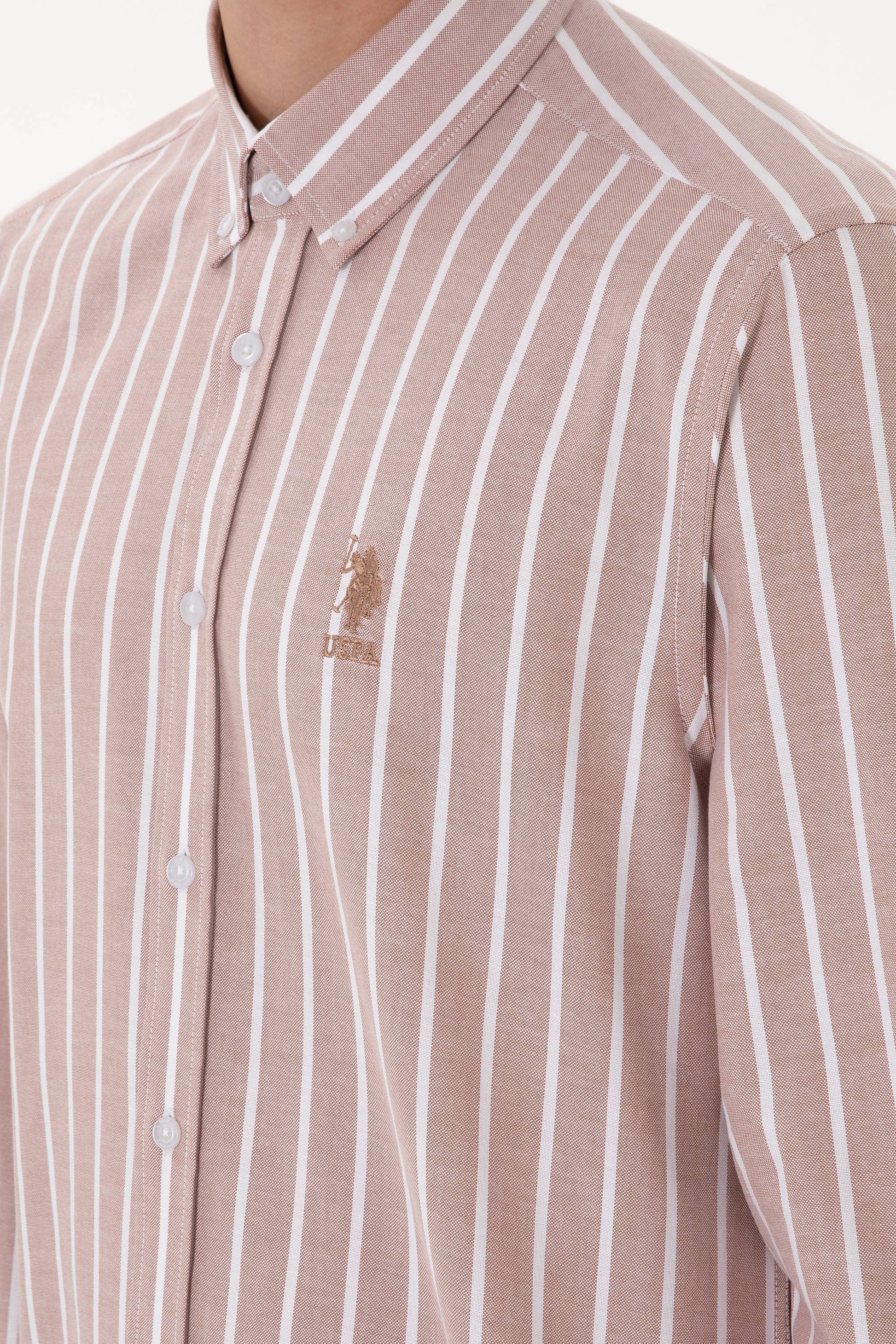 Men's Striped Camel Long Sleeve Shirt