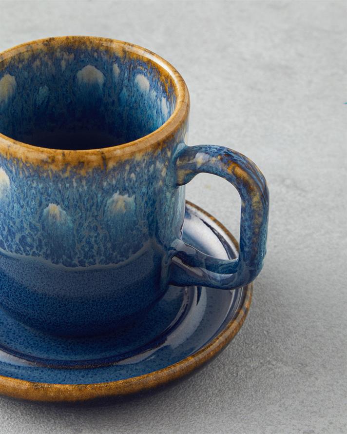 Alicent Ceramic 4 Pieces 2 Seater Double Coffee Cup Set 150 ml Blue