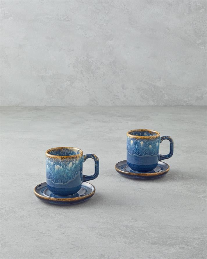 Alicent Ceramic 4 Pieces 2 Seater Double Coffee Cup Set 150 ml Blue