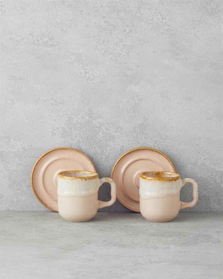 Alicent Ceramic 4 Pieces 2 Seater Double Coffee Cup Set 150 ml Powder