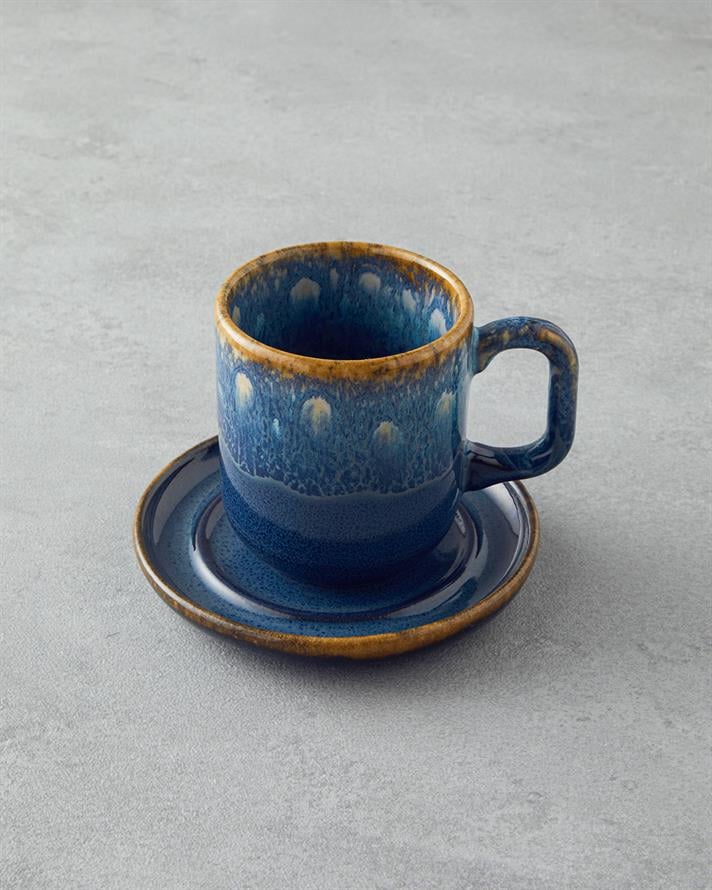 Alicent Ceramic 4 Pieces 2 Seater Double Coffee Cup Set 150 ml Blue