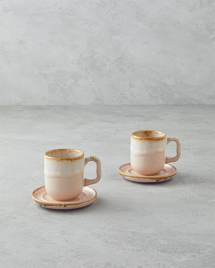 Alicent Ceramic 4 Pieces 2 Seater Double Coffee Cup Set 150 ml Powder