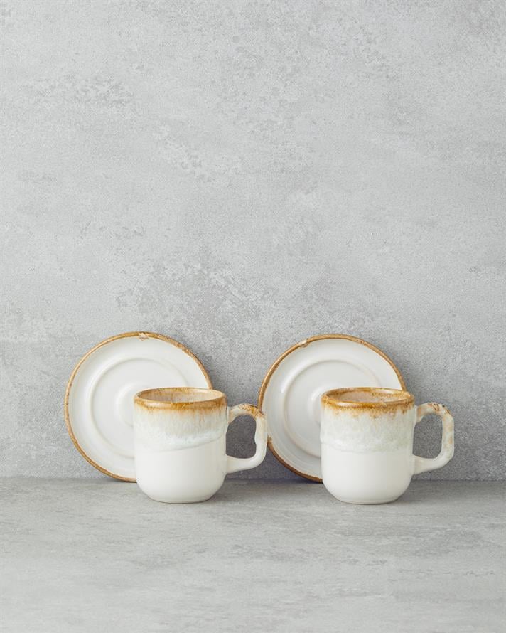 Alicent Ceramic 4 Pieces 2 Person Double Coffee Cup Set 150 ml Cream