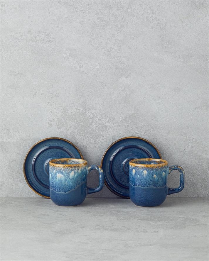 Alicent Ceramic 4 Pieces 2 Seater Double Coffee Cup Set 150 ml Blue