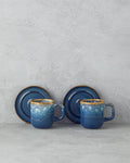 Alicent Ceramic 4 Pieces 2 Seater Double Coffee Cup Set 150 ml Blue
