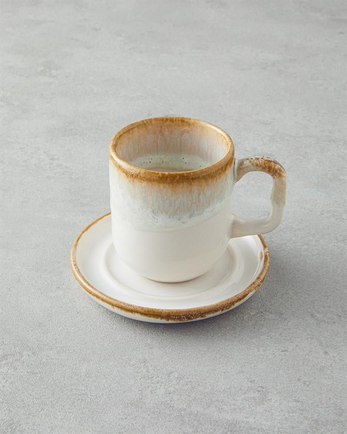 Alicent Ceramic 4 Pieces 2 Person Double Coffee Cup Set 150 ml Cream