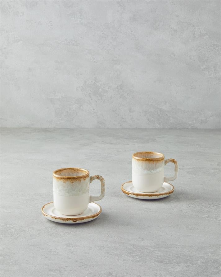 Alicent Ceramic 4 Pieces 2 Person Double Coffee Cup Set 150 ml Cream