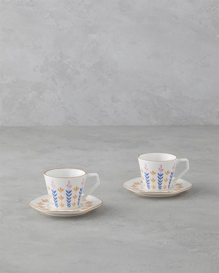 Amara Bone Porcelain 4 Pieces 2 Seater Coffee Cup Set 80 ml Colorful