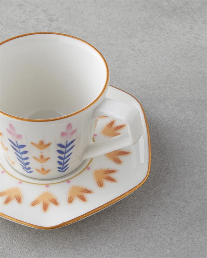 Amara Bone Porcelain 4 Pieces 2 Seater Coffee Cup Set 80 ml Colorful