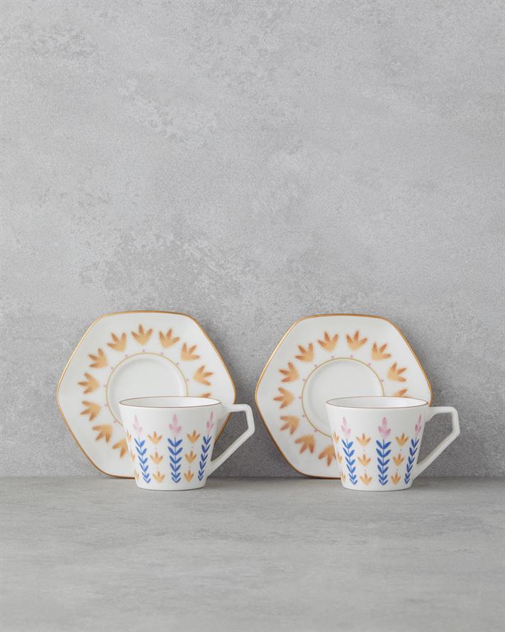 Amara Bone Porcelain 4 Pieces 2 Seater Coffee Cup Set 80 ml Colorful