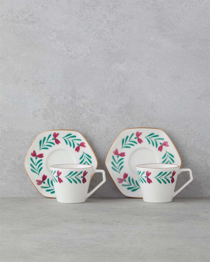 Anna Bone Porcelain 4 Pieces 2 Seater Coffee Cup Set 80 ml Colorful