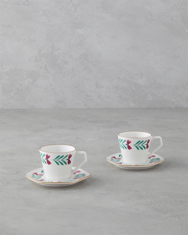Anna Bone Porcelain 4 Pieces 2 Seater Coffee Cup Set 80 ml Colorful