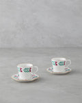 Anna Bone Porcelain 4 Pieces 2 Seater Coffee Cup Set 80 ml Colorful