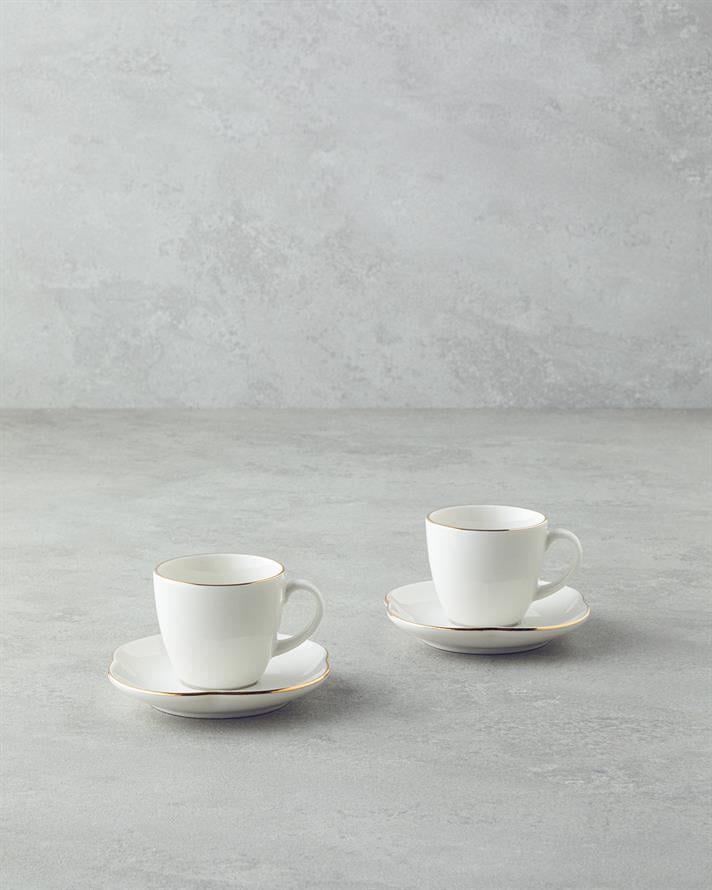 Aren Porcelain 4 Pieces 2 Person Coffee Cup Set 80 ml Gold