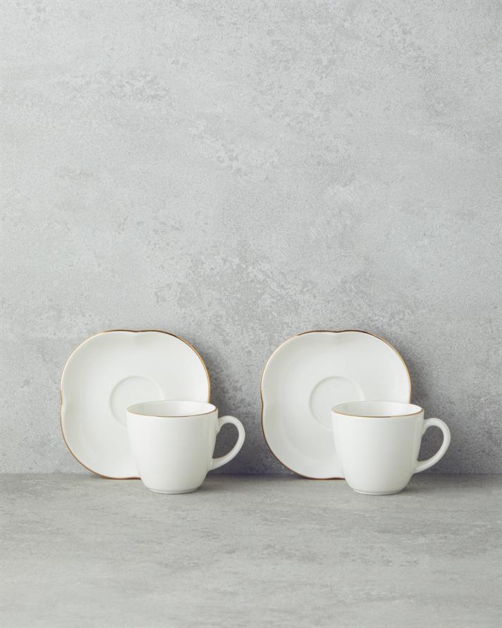 Aren Porcelain 4 Pieces 2 Person Coffee Cup Set 80 ml Gold