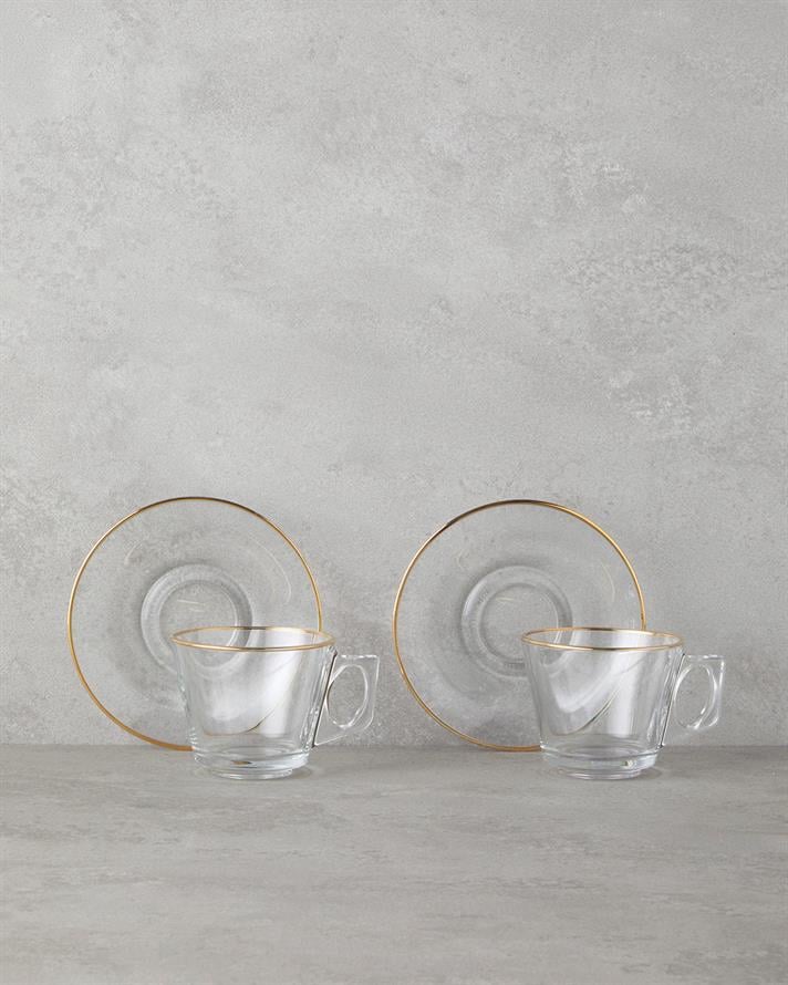 Aria Glass 4 Pieces 2 Person Cup Set 195 ml Gold