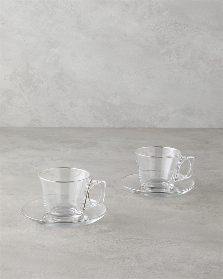 Aria Glass 4 Pieces 2 Seater Cup Set 195 ml Silver