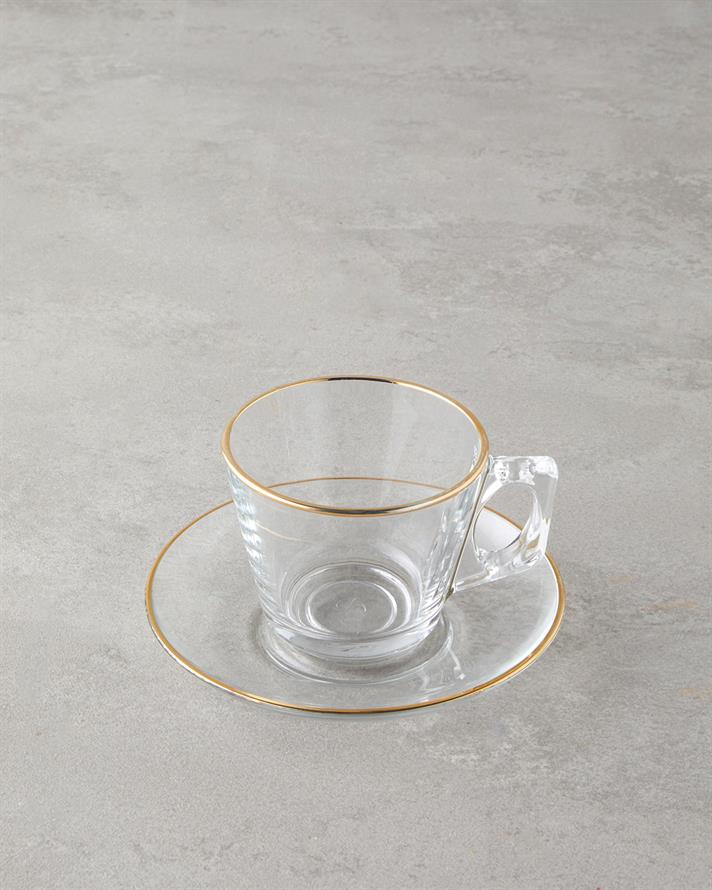 Aria Glass 4 Pieces 2 Person Cup Set 195 ml Gold