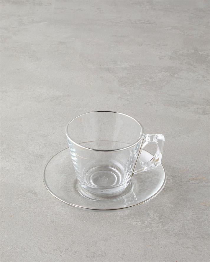 Aria Glass 4 Pieces 2 Seater Cup Set 195 ml Silver