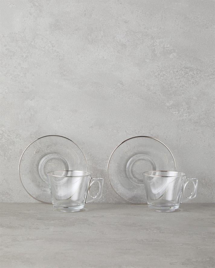 Aria Glass 4 Pieces 2 Seater Cup Set 195 ml Silver