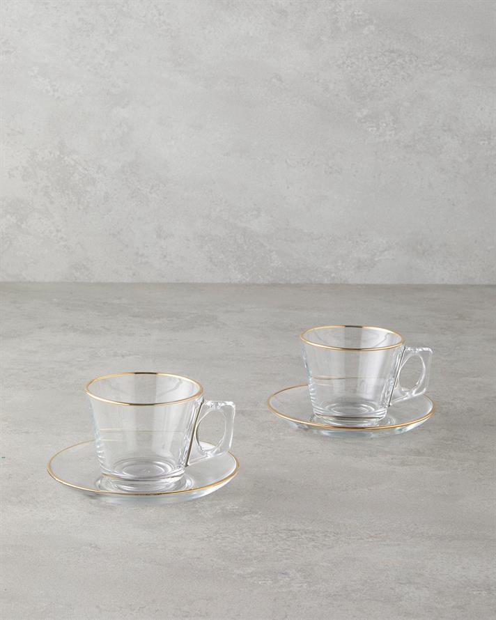 Aria Glass 4 Pieces 2 Person Cup Set 195 ml Gold