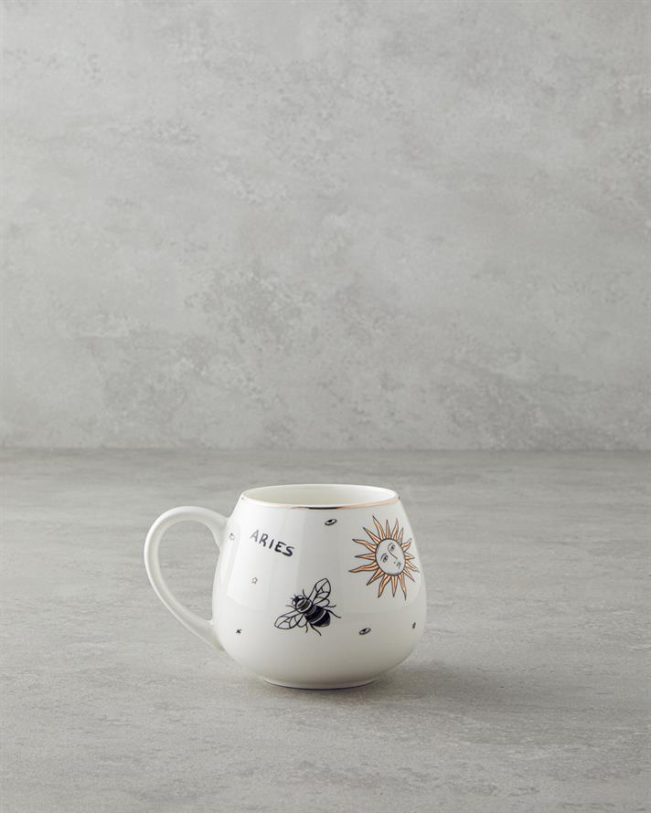 Aries New Bone China Mug 325 ml Black-White-Gold