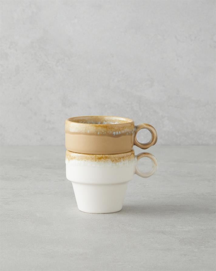 Arlena Ceramic Coffee Cup Set of 2 105 ml Beige-Brown