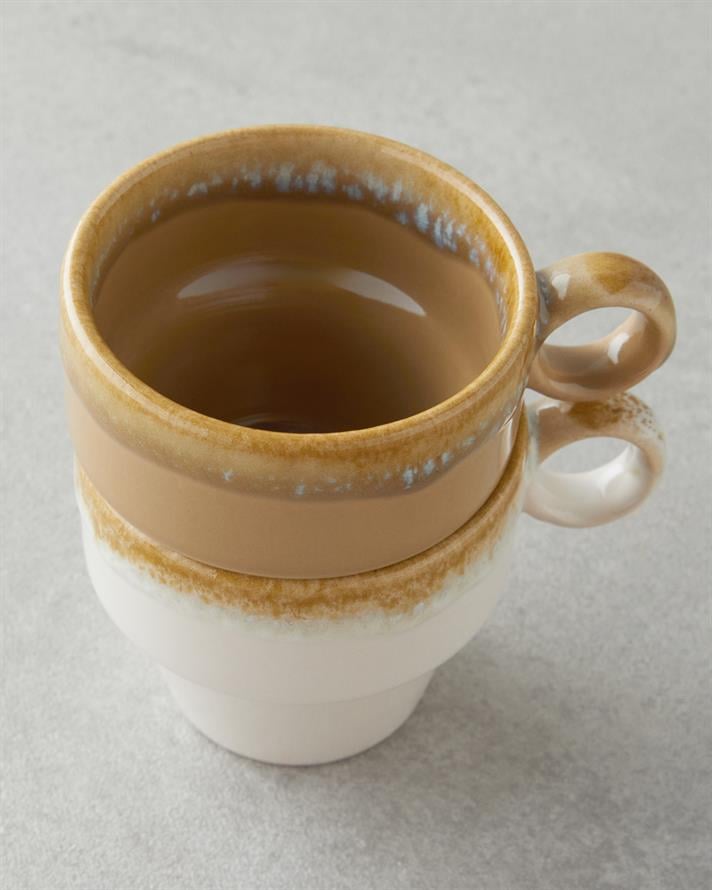 Arlena Ceramic Coffee Cup Set of 2 105 ml Beige-Brown