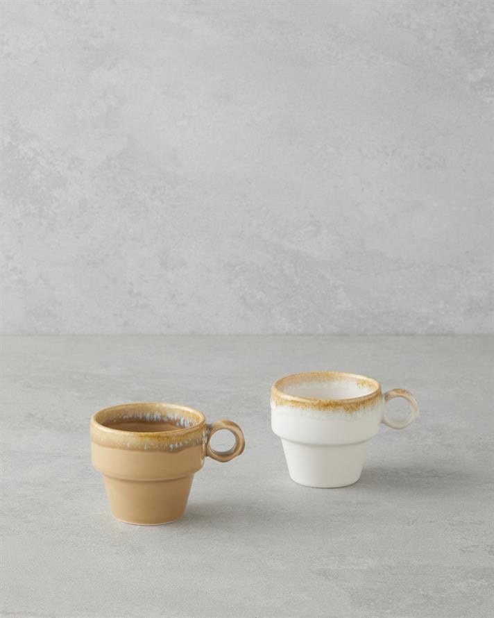 Arlena Ceramic Coffee Cup Set of 2 105 ml Beige-Brown
