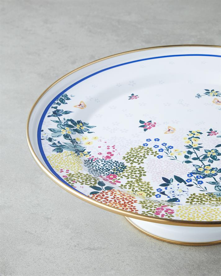 Artistic Flower Enamel Cake Stand 31 cm Colorful