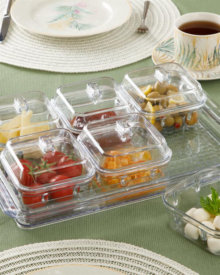 Axel Acrylic 6 Compartment Breakfast Tray 25x35 cm Transparent