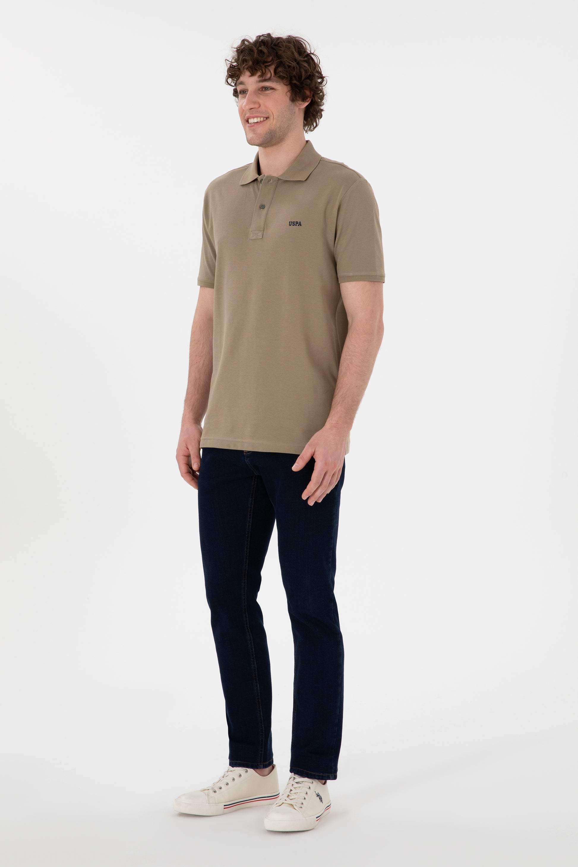 Men's Regular Fit Polo Neck Khaki Basic T-Shirt