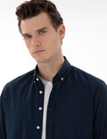Navy Blue Slim Fit Linen Look Shirt