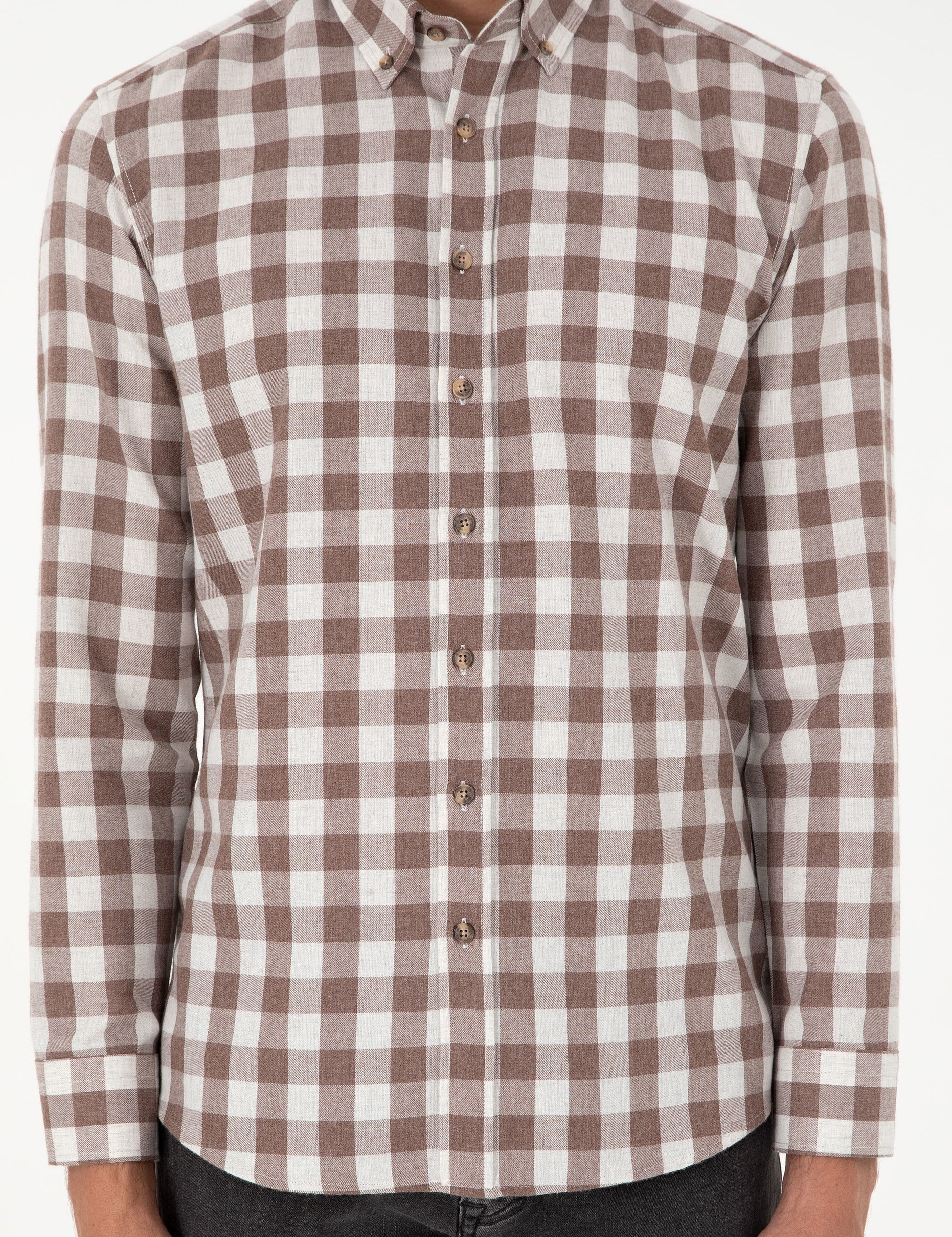 Brown Checkered Regular Fit Long Sleeve Shirt