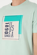 Men's Regular Fit Crew Neck Water Green T-Shirt