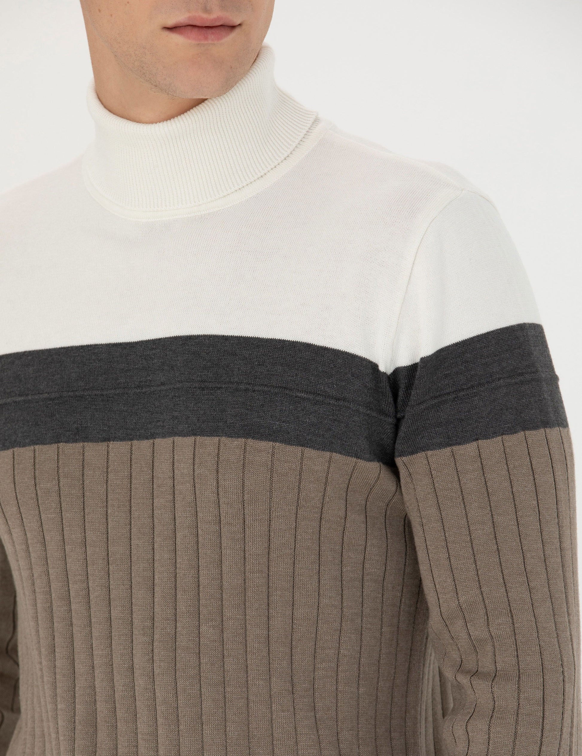 Mink Melange Slim Fit Turtleneck Sweater