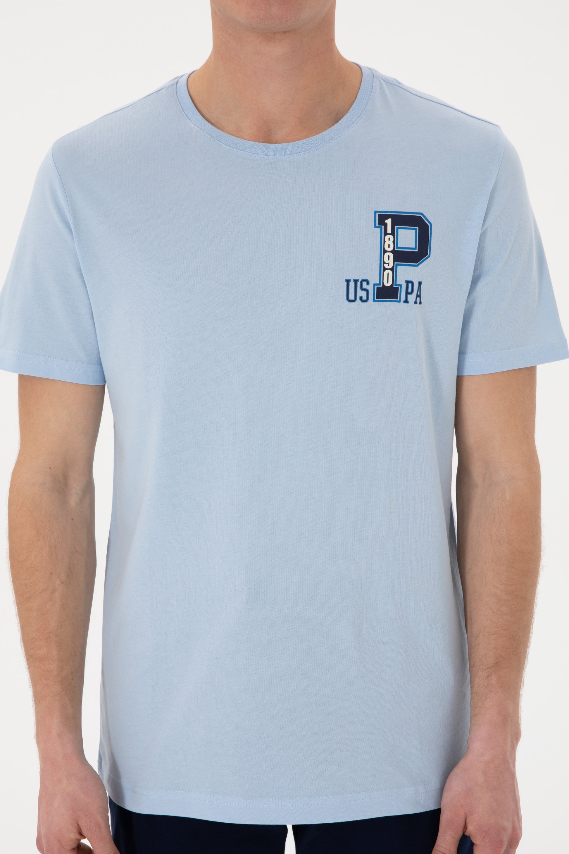 Men's Regular Fit Crew Neck Light Blue T-Shirt