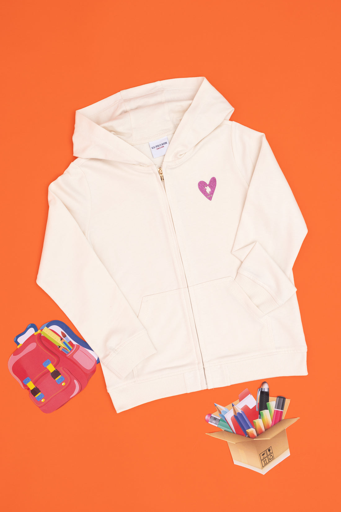 Girls' Cream Zippered Basic Sweatshirt
