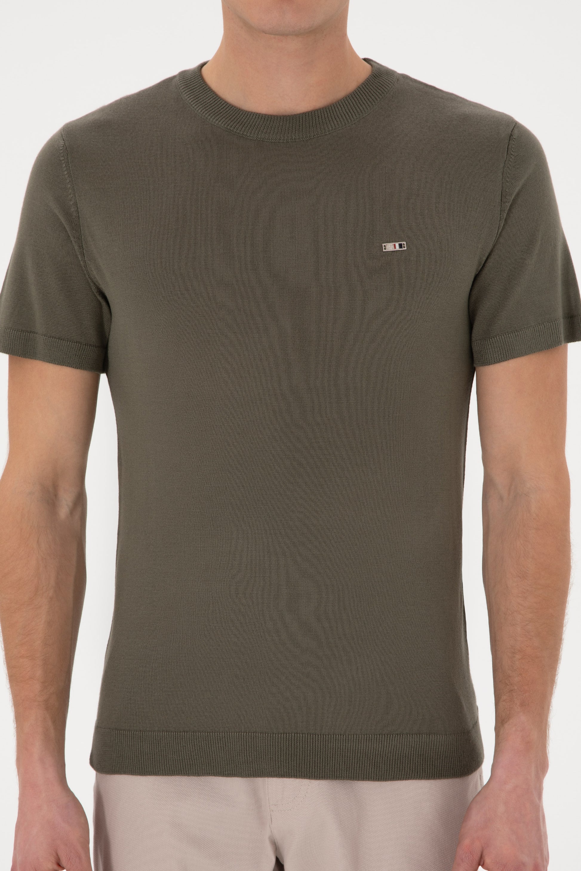 Men's Slim Fit Crew Neck Dark Khaki T-Shirt