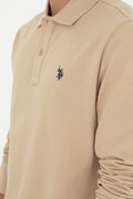 Men's Regular Fit Polo Collar Sand Basic Sweatshirt