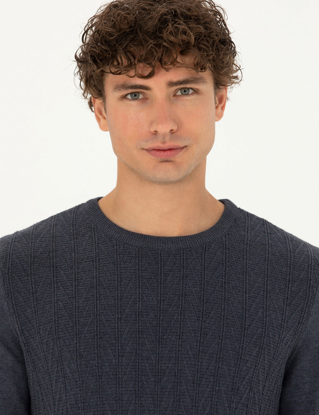 Dark Blue Slim Fit Crew Neck Knitwear Sweater