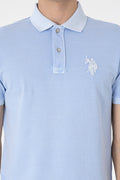 Men's Slim Fit Polo Neck Light Blue Wash Basic T-Shirt