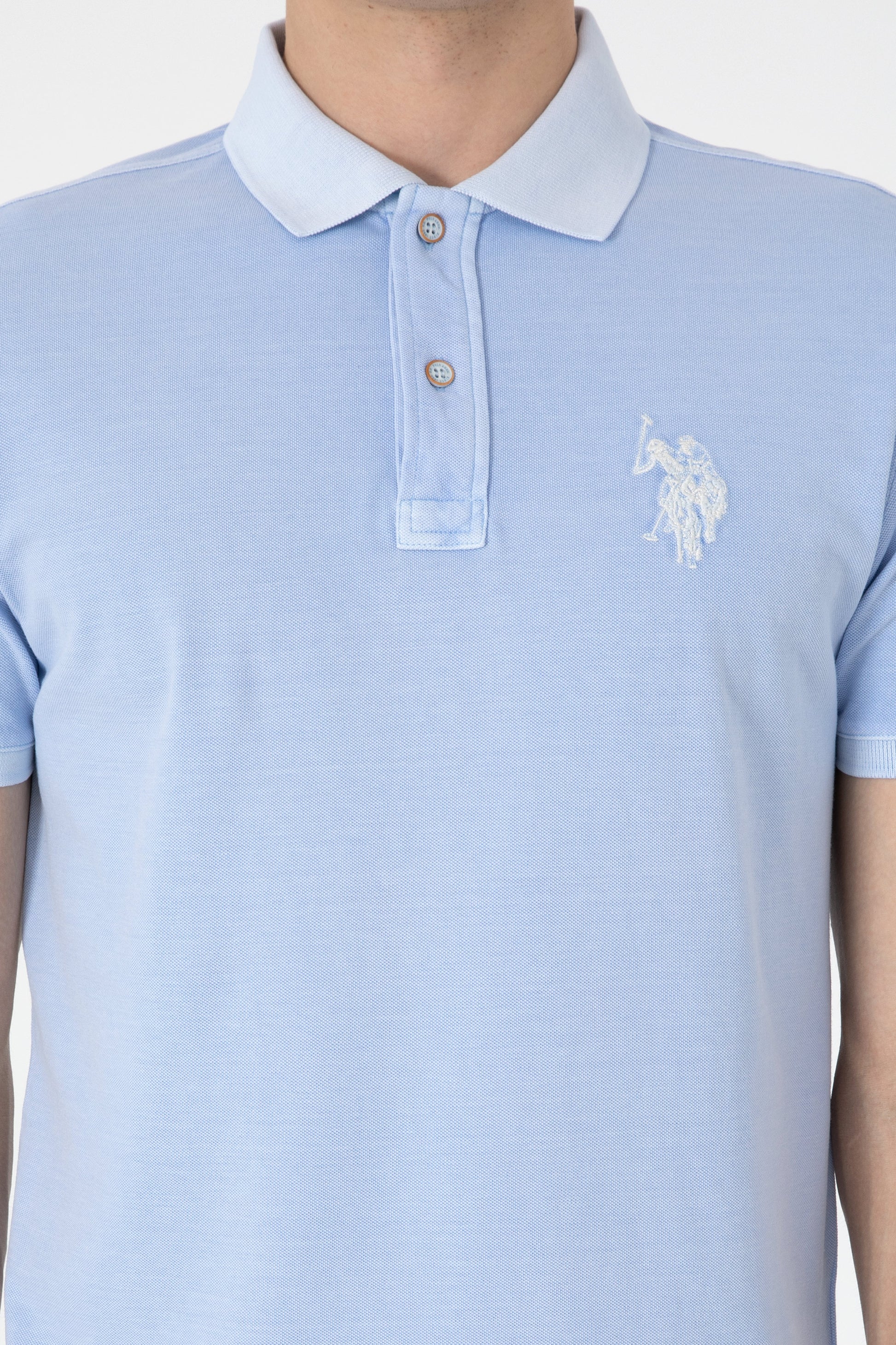 Men's Slim Fit Polo Neck Light Blue Wash Basic T-Shirt