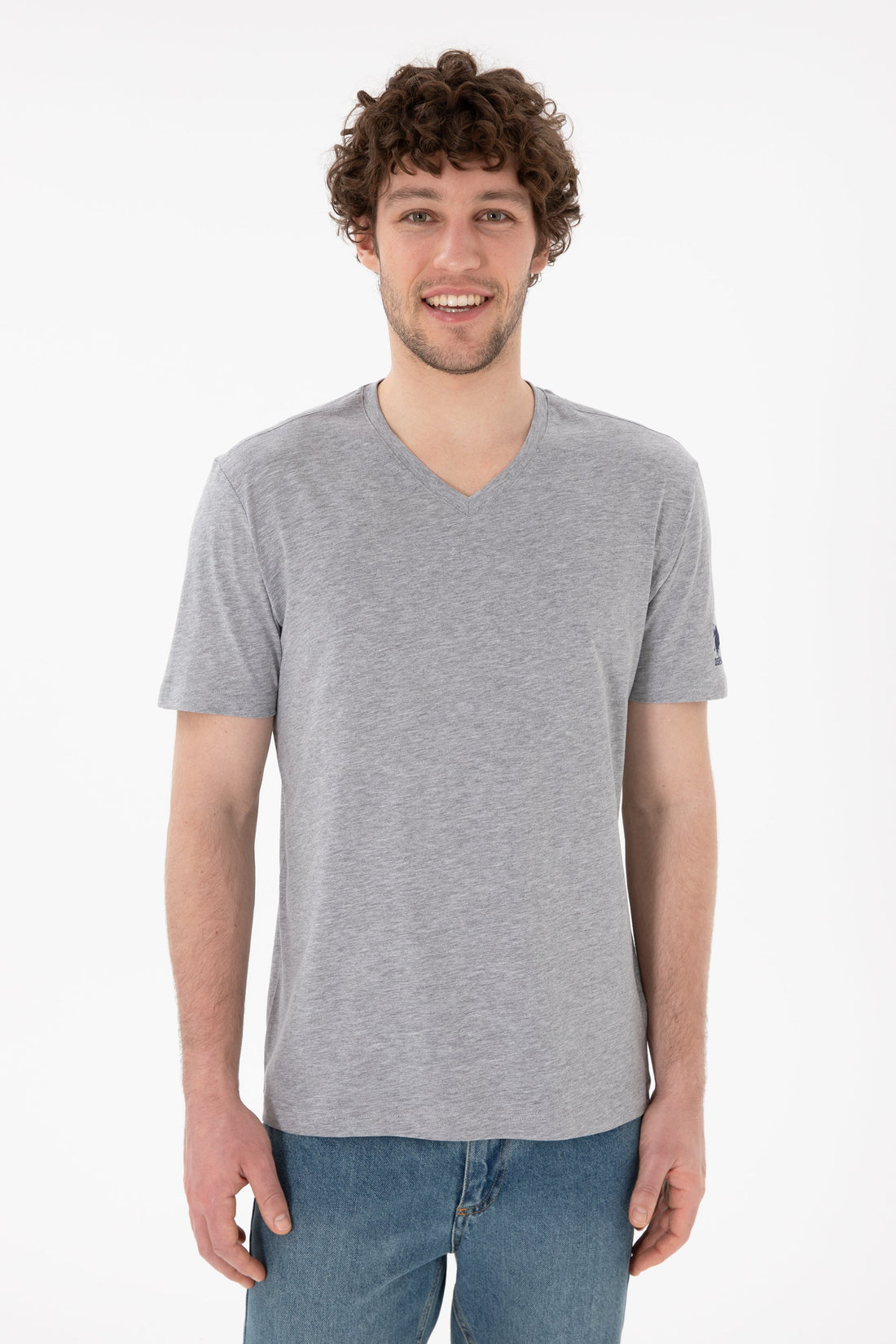 U.S. Polo Assn. - Men's Regular Fit V-Neck Grey Melange Basic T-Shirt