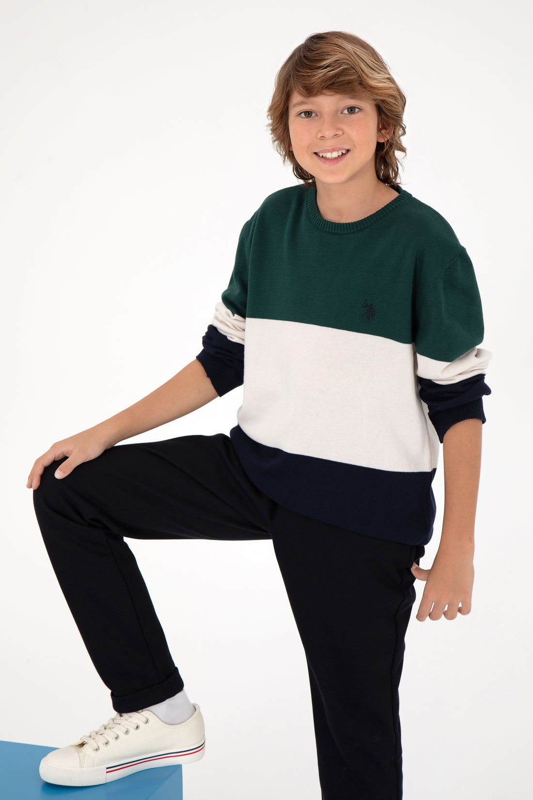 Boy's Dark Green Crew Neck Sweater